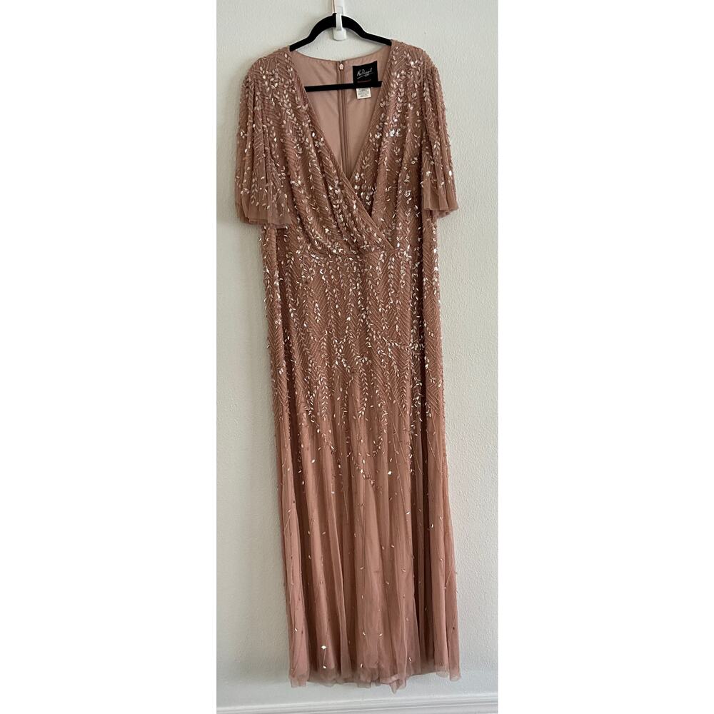 Mac Dougal Pink Embellished Flutter Sleeve Gown Size 20